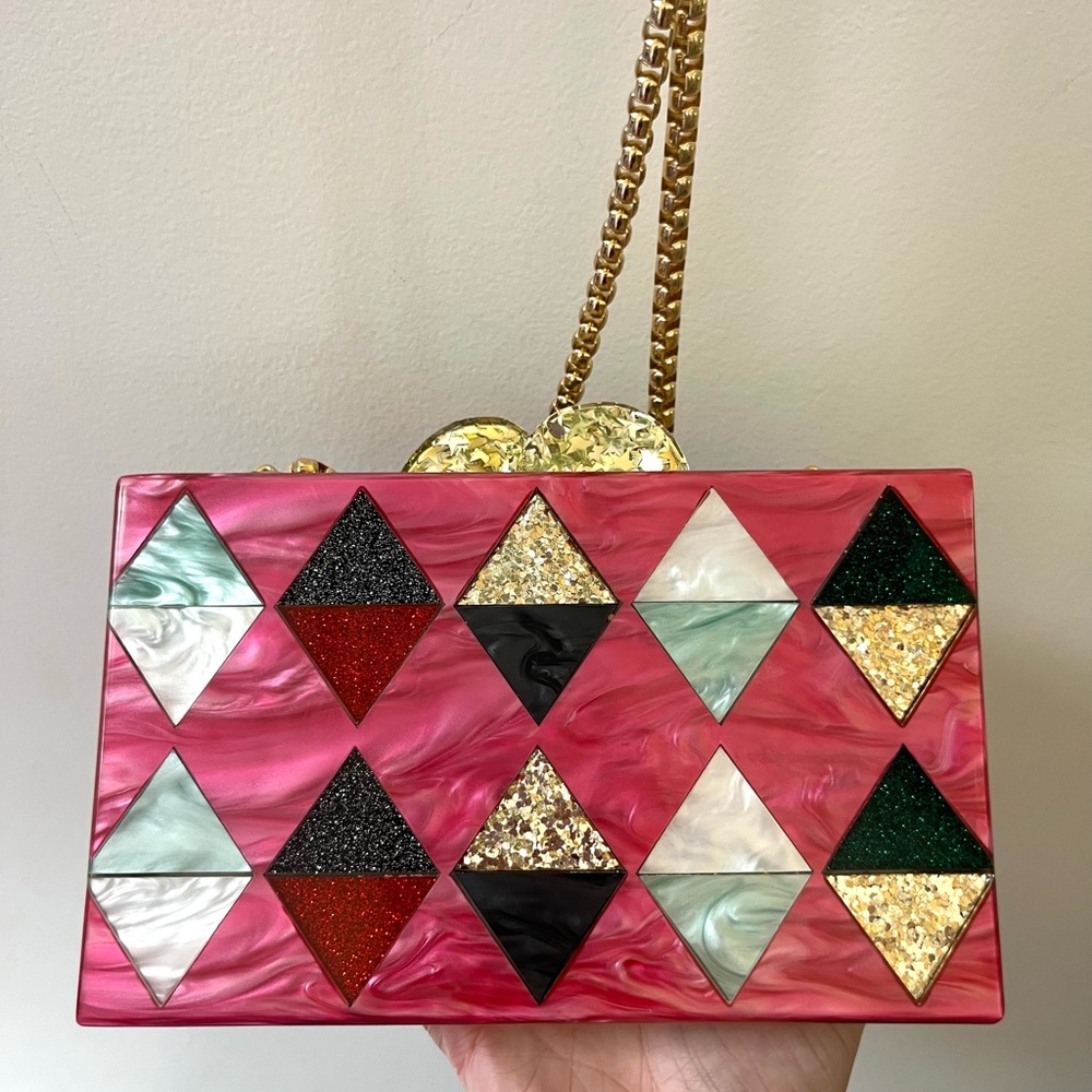 Bari Lynn Harlequin Acrylic Box Clutch Bag - Picture 6 of 11